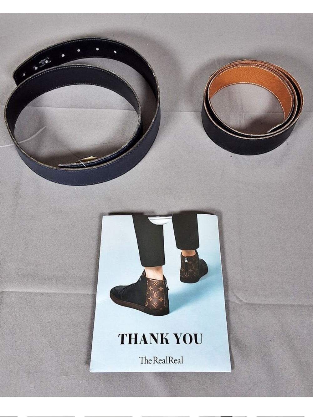 2 - Hermes Reversible Leather Belt Straps in Black and Tan and black and blue